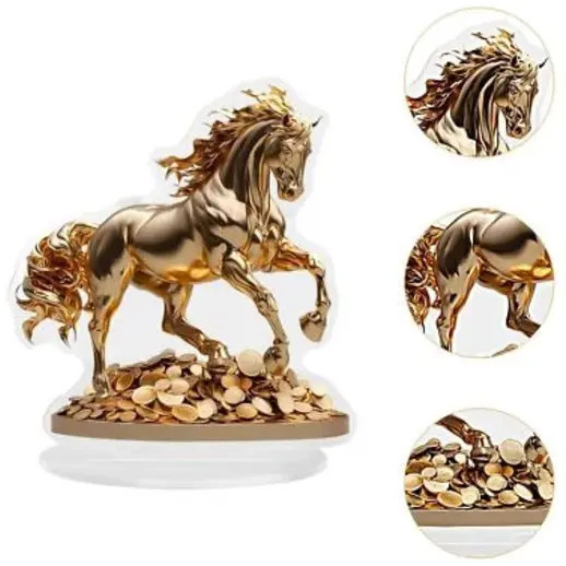 Акриловая статуэтка на подставке «Золотая лошадь на монетах»
