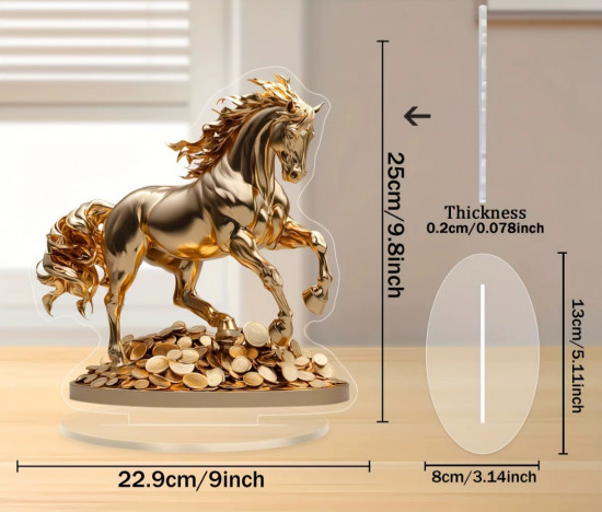 Акриловая статуэтка на подставке «Золотая лошадь на монетах»
