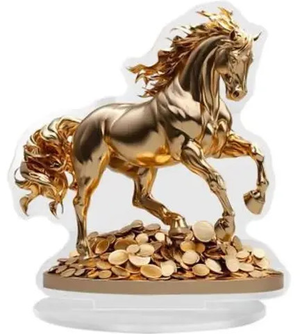 Акриловая статуэтка на подставке «Золотая лошадь на монетах»