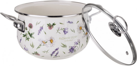 Кастрюля эмалированная со стеклянной крышкой «Flower story»