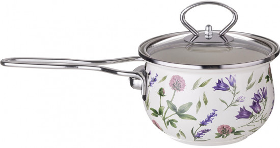 Ковш эмалированный со стеклянной крышкой «Flower story»