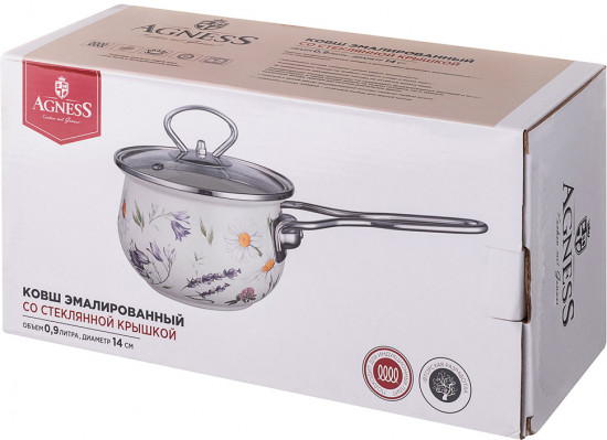 Ковш эмалированный со стеклянной крышкой «Flower story»