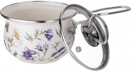 Ковш эмалированный со стеклянной крышкой «Flower story»