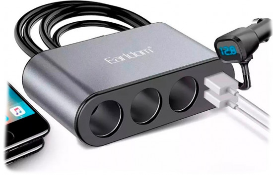АЗУ-мультипорт Earldom ET-CS2 3 прикуривателя, 2 USB-порта