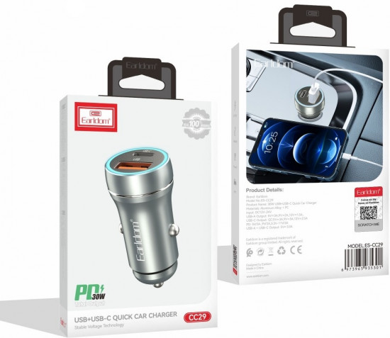 Комплект АЗУ Earldom ES-CC29i 30W USB+Type-C порты с кабелем Type-C-Lightning