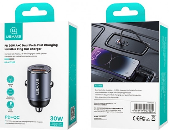 АЗУ Usams US-CC206 C38 30W 1xUSB+1xType-C порты