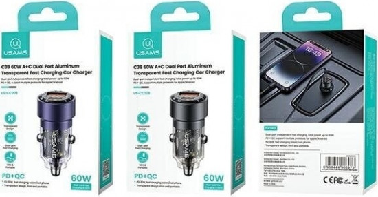 АЗУ Usams US-CC208 C39 60W 1xUSB+1xType-C порты