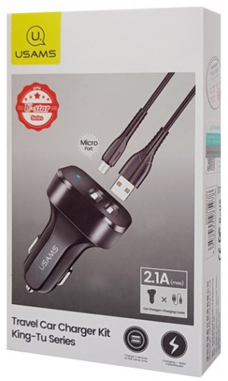 Комплект АЗУ Usams NTU35MC13TZ King-Tu Series 2.1A 2xUSB порта + кабель MicroUSB