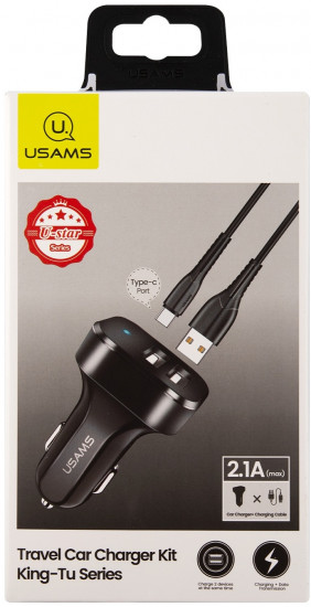 Комплект АЗУ Usams NTU35TC13TZ King-Tu Series 2.1A 2xUSB порта + кабель Type-C
