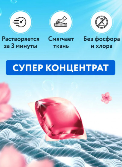 Капсулы для стирки с кондиционером 3 в 1 «Fabric Softner. Сакура»
