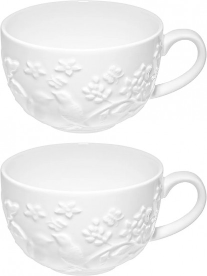 Набор чашек для капучино и кофе латте на бамбуковой подставке «Птички на ветке»