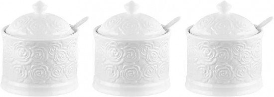 Набор банок для хранения сыпучих продуктов с крышками и ложками «Розы»