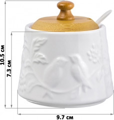 Сахарница с ложкой на деревянной подставке «Птички на ветке» - Фото 1