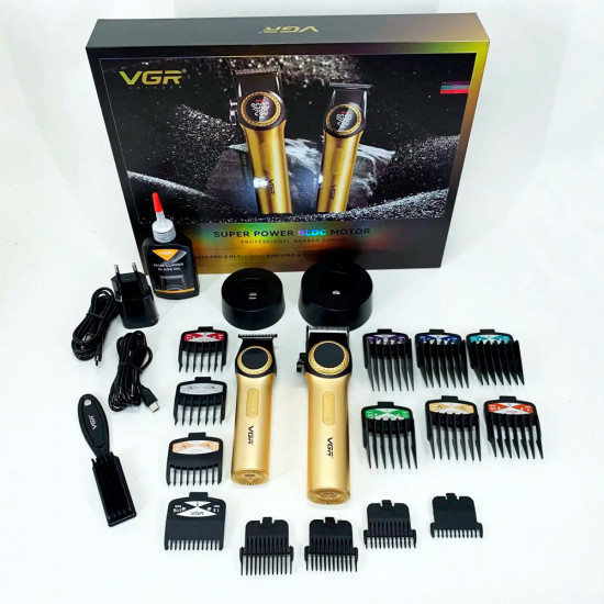 Набор для стрижки VGR Barber Comb V-001&V-977 Gold