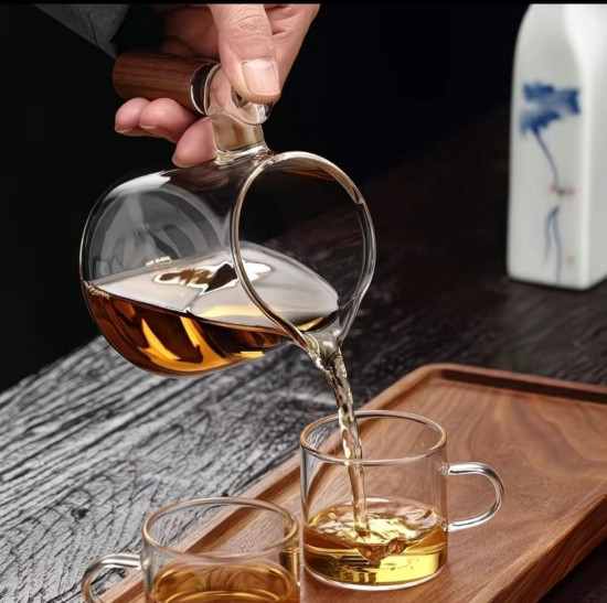 Заварочный чайник из стекла с фильтром и деревянной ручкой