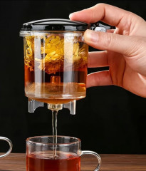 Стеклянный заварочный чайник с фильтром и кнопкой (проливной) - Фото 3