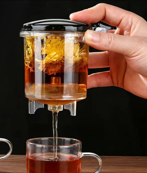 Стеклянный заварочный чайник с фильтром и кнопкой (проливной)