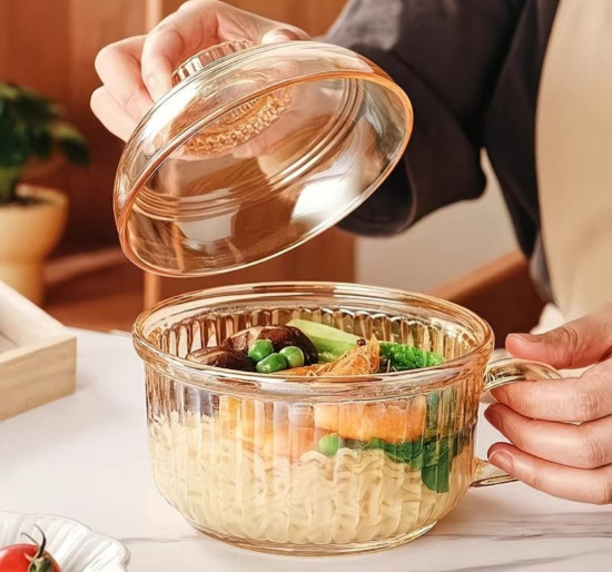 Стеклянная супница-миска с крышкой и ручкой