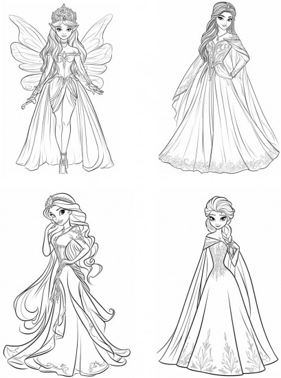 Детская раскраска «Принцессы»
