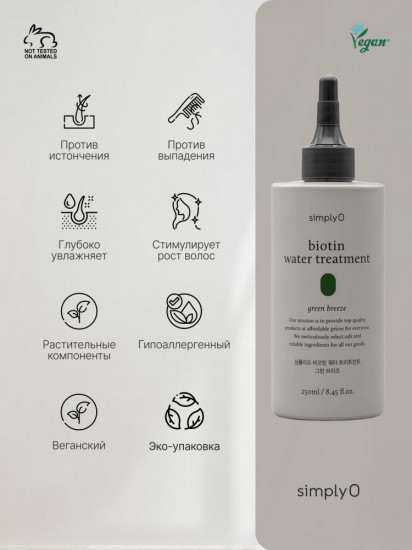 Кондиционер от выпадения волос SimplyO Biotin Water Treatment «Green Breeze»