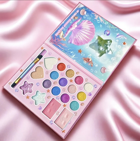 Детская палетка теней для век с блёстками и кистью «Русалка»