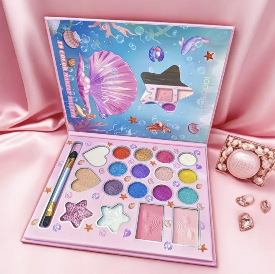 Детская палетка теней для век с блёстками и кистью «Русалка»