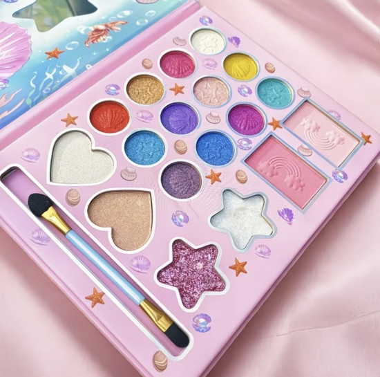 Детская палетка теней для век с блёстками и кистью «Русалка»