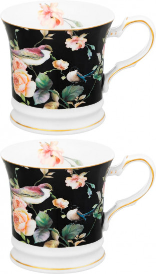 Набор кружек «Певчие птички на черном»