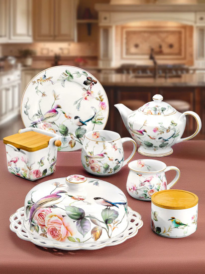 Набор банок для сыпучих продуктов с откидными крышками и ложками «Певчие птички»