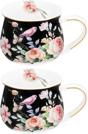 Набор кружек «Певчие птички на черном»