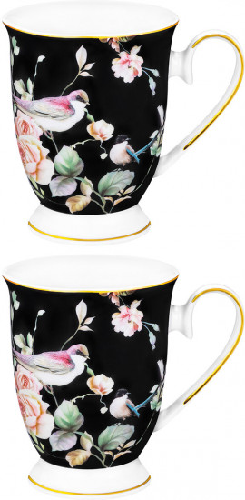 Набор кружек «Певчие птички на черном»