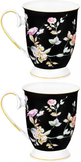 Набор кружек «Певчие птички на черном»