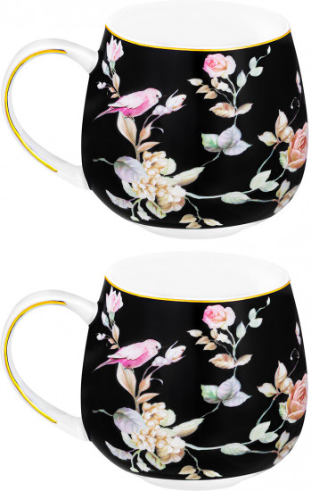 Набор кружек «Певчие птички на черном»