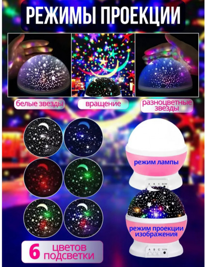 Вращающийся ночник-проектор 2 в 1 «Звёздное небо»