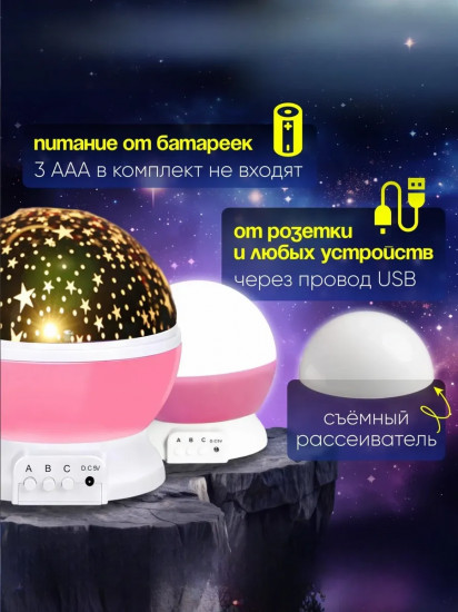 Вращающийся ночник-проектор 2 в 1 «Звёздное небо»