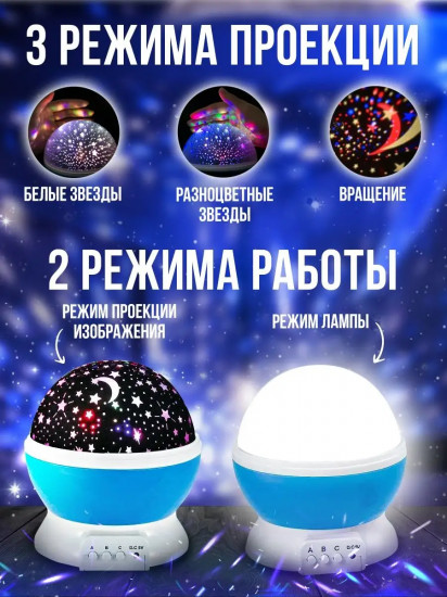 Вращающийся ночник-проектор 2 в 1 «Звёздное небо»
