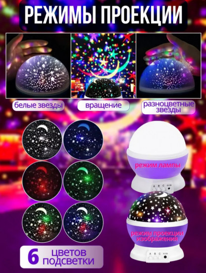 Вращающийся ночник-проектор 2 в 1 «Звёздное небо»
