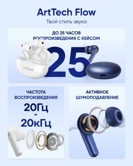 Наушники ArtTech Flow синий и Flow белый
