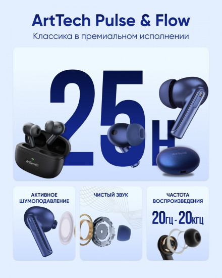 Наушники ArtTech Pulse черный и Flow синий