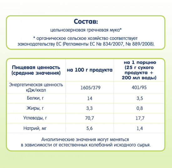 Каша гречневая безмолочная детская гипоаллергенная