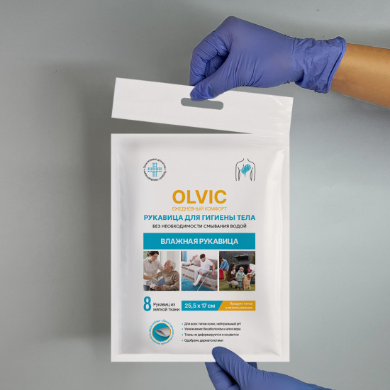 Влажная рукавица для гигиены тела без необходимости смывания водой