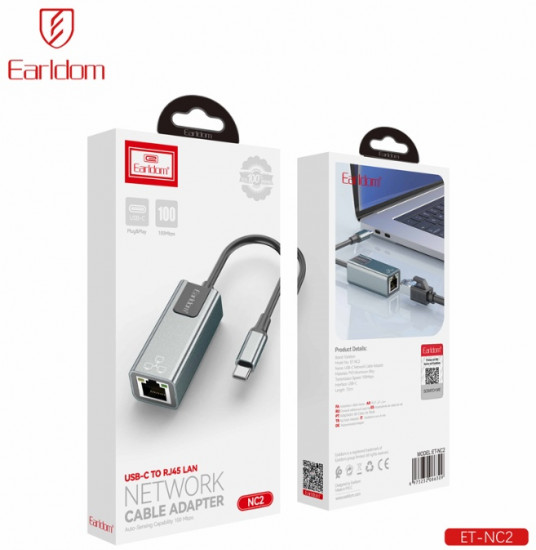 Сетевой адаптер Earldom NC2 RJ45 на Type-C 100Mbps