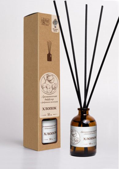 Ароматический диффузор для дома с фибровыми палочками «Хлопок»