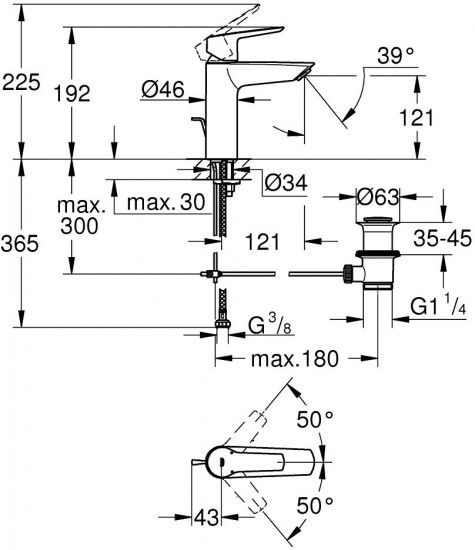 Смеситель для раковины с рычажным донным клапаном M