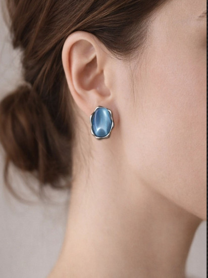 Серьги женские с камнем «Cat Eye»