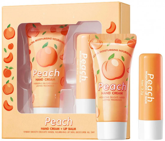 Подарочный набор 2 в 1 «Увлажняющий крем для рук и смягчающий бальзам для губ с экстрактом персика Peach»