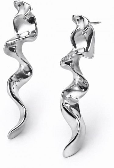 Серьги-подвески серебристые волнистые, без вставок