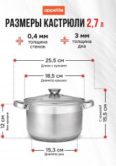 Набор кастрюль из нержавеющей стали со стеклянными крышками «Silver» - Фото 8