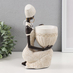 Сувенир «Африканка сидит, с плетёным кашпо» - Фото 2