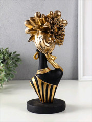 Сувенир бюст «Девушка с цветком золотого цвета , в полосатом наряде» - Фото 2